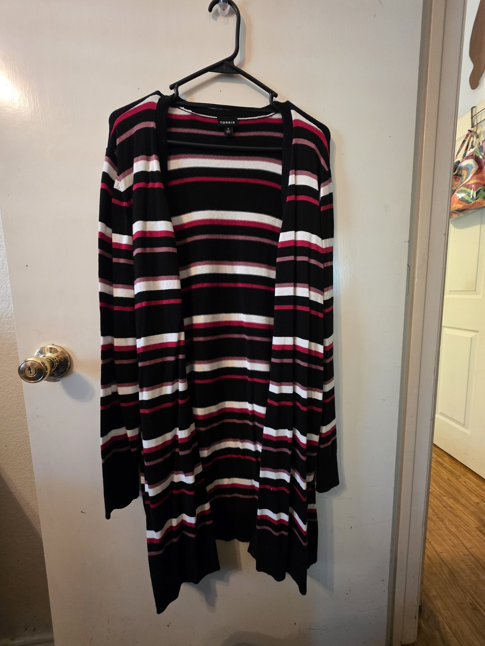 torrid Black, Pink & White Striped Open-Front Cardigan